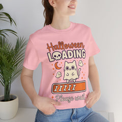 Halloween Loading Please Wait Cute Ghost Cat Purple T-Shirt