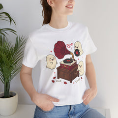 Funny Ghost Record Player Vinyl Gramophone Retro T-Shirt