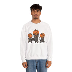 Cute Halloween Black Cats Pumpkin Helmet Crewneck Sweatshirt