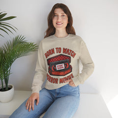 Funny Retro VHS Tape Coffin Born To Watch Horror Movies Crewneck Sweatshirt
