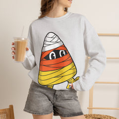 Funny Halloween Candy Corn Mummy Creeping Graphic Crewneck Sweatshirt