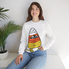 Funny Halloween Candy Corn Mummy Creeping Graphic Crewneck Sweatshirt