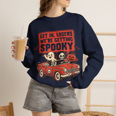 Funny Get In Losers We're Getting Spooky Retro Halloween Crewneck Sweatshirt