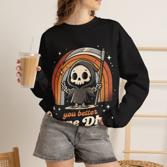 Funny Grim Reaper Carpe Diem Seize The Day Retro Crewneck Sweatshirt