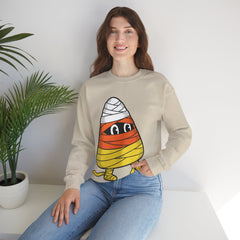 Funny Halloween Candy Corn Mummy Creeping Graphic Crewneck Sweatshirt