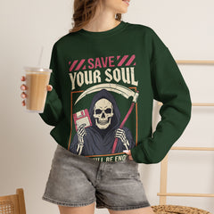 Funny Grim Reaper Floppy Disk Save Your Soul Crewneck Sweatshirt