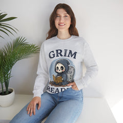 Funny Grim Reader Book Worm Retro Halloween Crewneck Sweatshirt