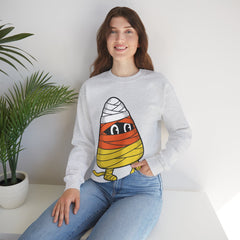 Funny Halloween Candy Corn Mummy Creeping Graphic Crewneck Sweatshirt