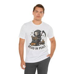 Funny Grim Reaper Read In Peace Book Cat T-Shirt