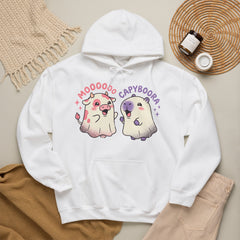 Funny Capyboora and Cow Ghost Retro Halloween Hoodie