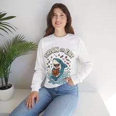 Funny Trick Or Eat Shark Pumpkin Halloween Crewneck Sweatshirt