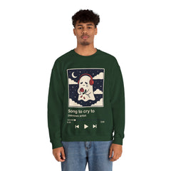 Funny Sad Ghost Song To Cry To Retro Music Player Crewneck Sweatshirt