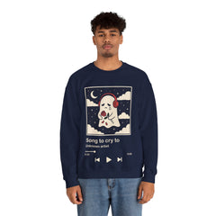 Funny Sad Ghost Song To Cry To Retro Music Player Crewneck Sweatshirt