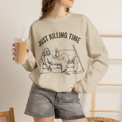 Funny Grim Reaper Just Killing Time Smartphone Crewneck Sweatshirt