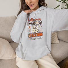 Halloween Loading Please Wait Cute Ghost Cat Purple Hoodie