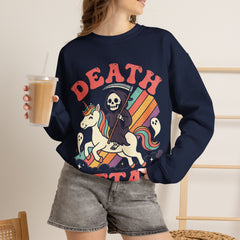 Death Metal Is Immortal Funny Grim Reaper Riding Unicorn Crewneck Sweatshirt