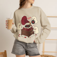 Funny Ghost Record Player Vinyl Gramophone Retro Crewneck Sweatshirt