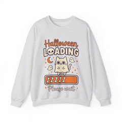 Halloween Loading Please Wait Cute Ghost Cat Purple Crewneck Sweatshirt