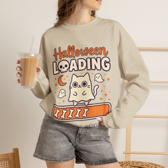 Halloween Loading Please Wait Cute Ghost Cat Purple Crewneck Sweatshirt