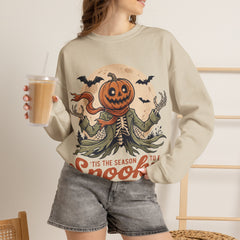 Funny Tis The Season To Be Spooky Pumpkin Skeleton Crewneck Sweatshirt