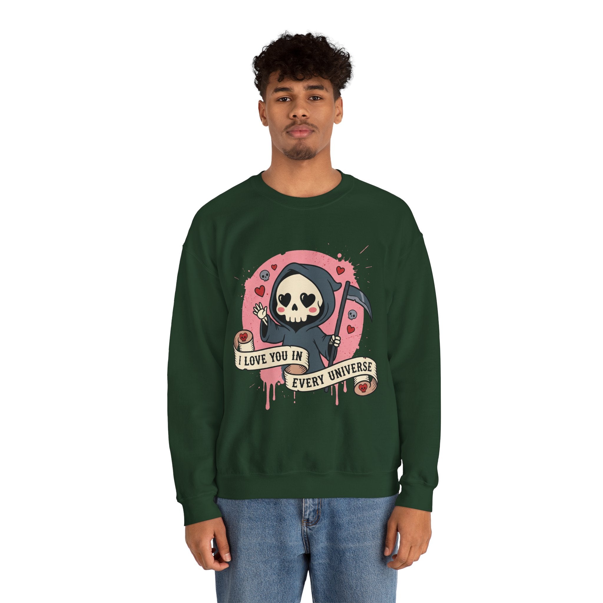 Funny Grim Reaper I Love You In Every Universe Retro Crewneck Sweatshirt