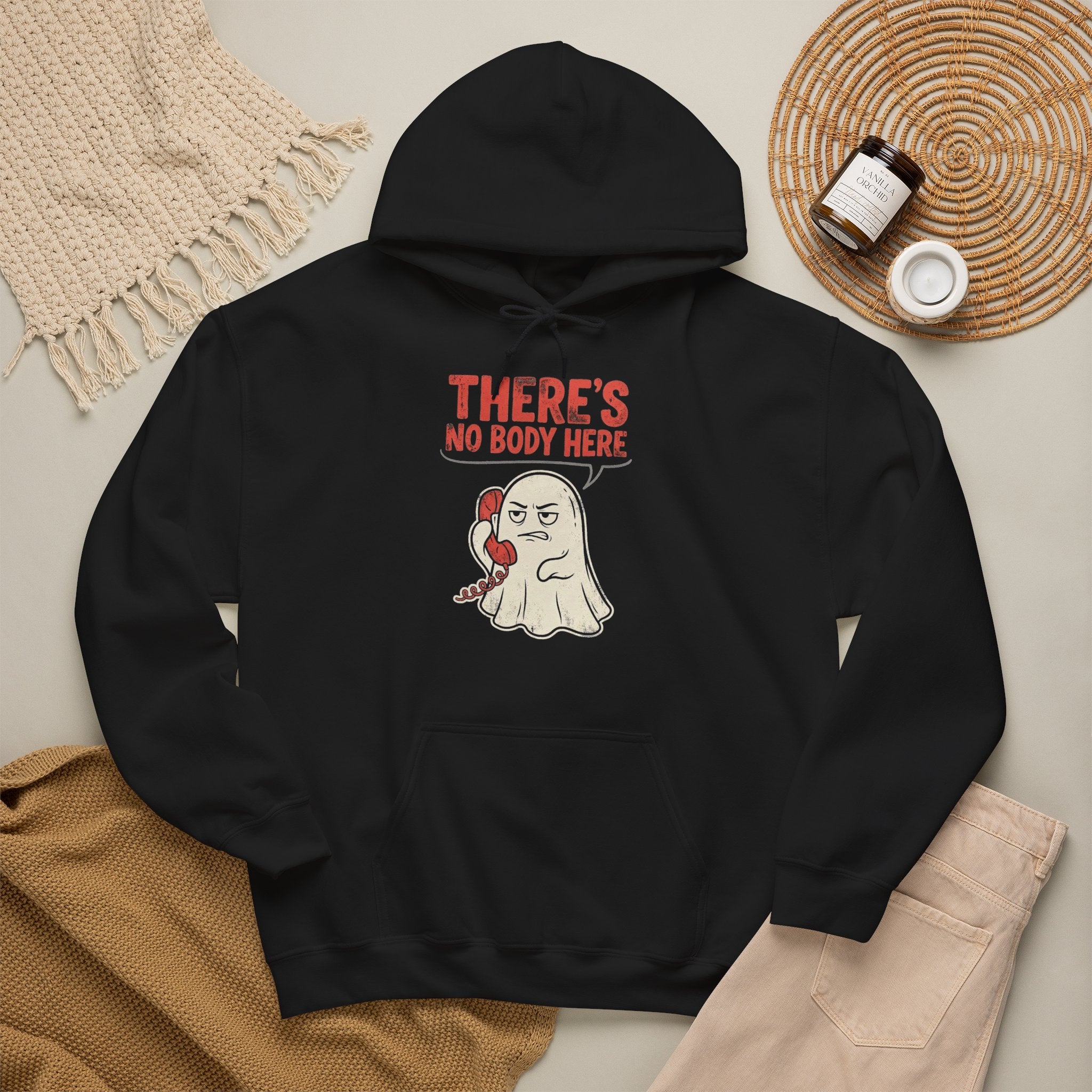 Funny Ghost There's No Body Here Phone Retro Hoodie