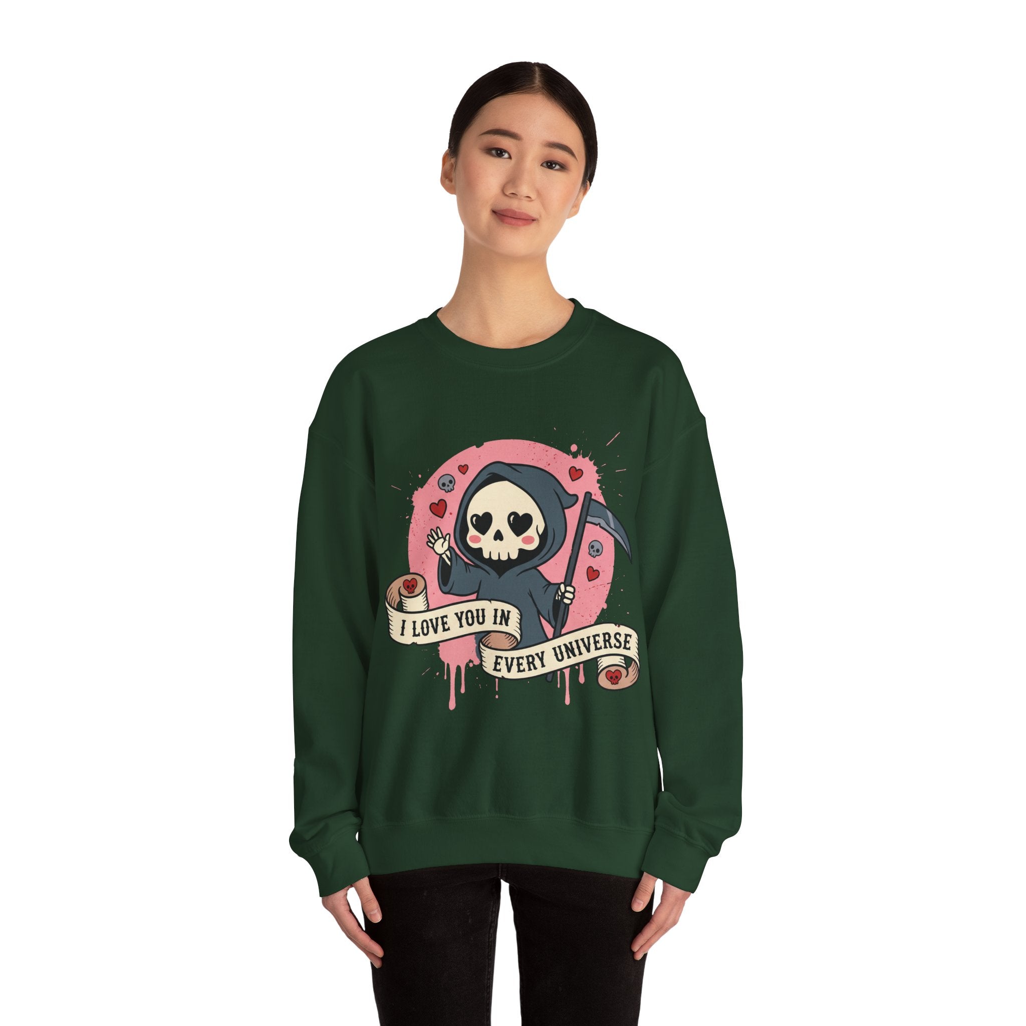 Funny Grim Reaper I Love You In Every Universe Retro Crewneck Sweatshirt