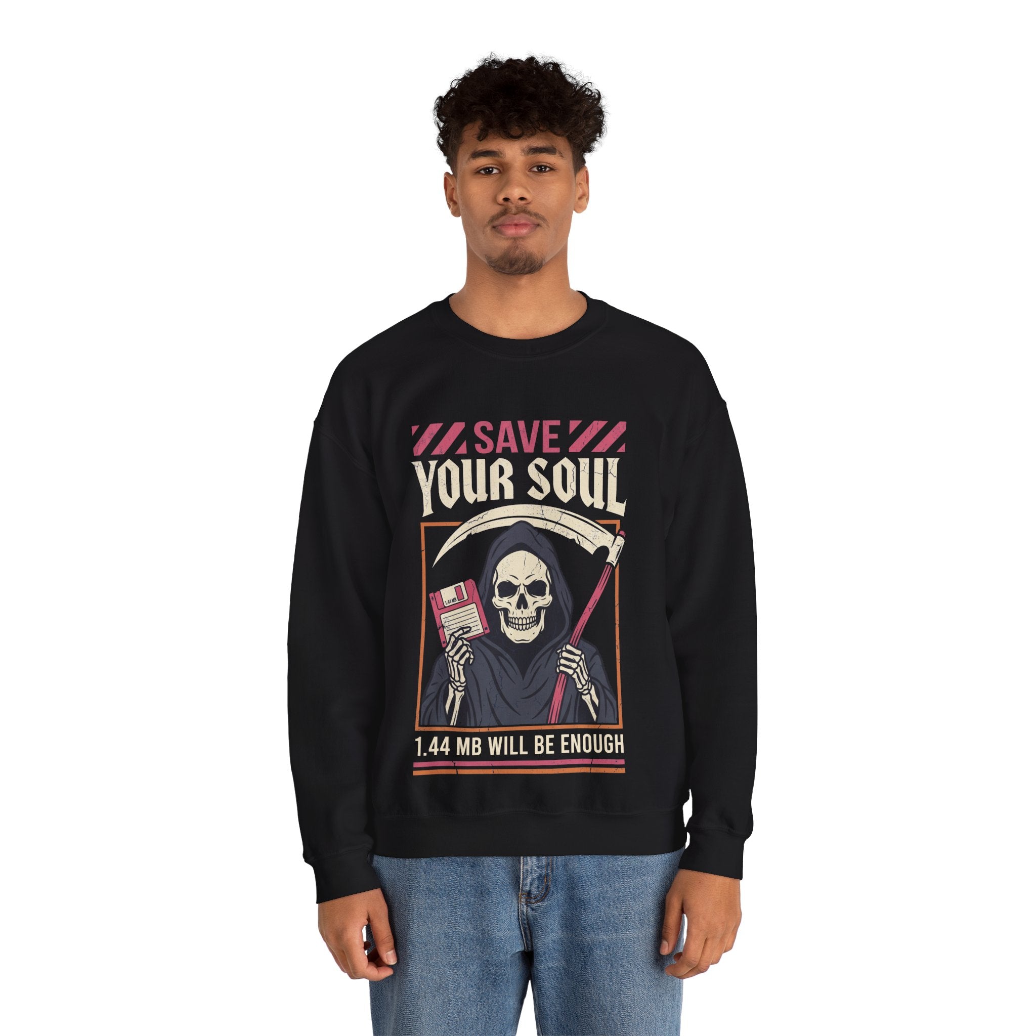 Funny Grim Reaper Floppy Disk Save Your Soul Crewneck Sweatshirt