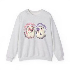 Funny Capyboora and Cow Ghost Retro Halloween Crewneck Sweatshirt