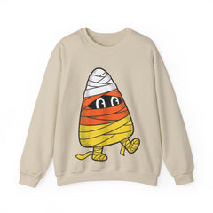 Funny Halloween Candy Corn Mummy Creeping Graphic Crewneck Sweatshirt