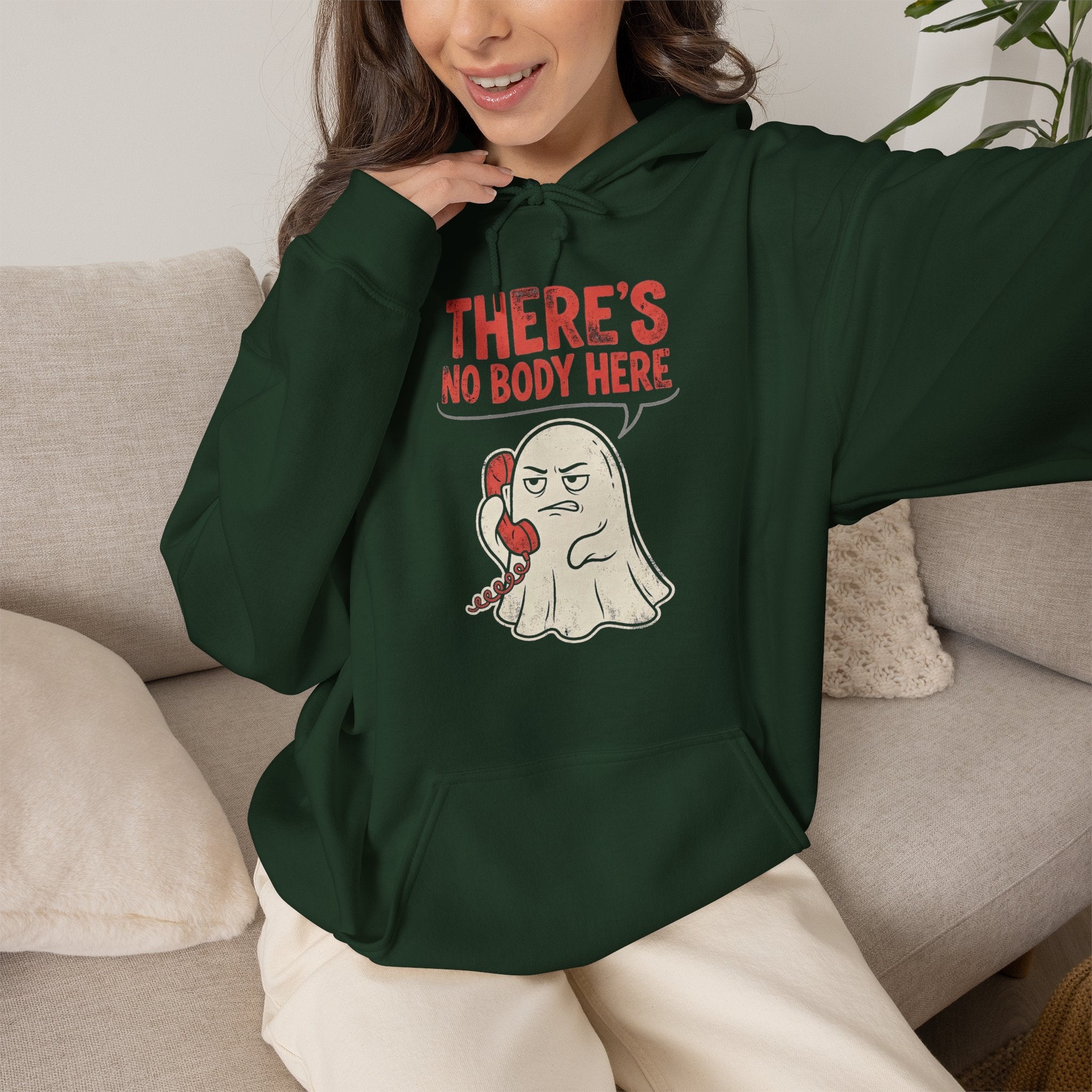 Funny Ghost There's No Body Here Phone Retro Hoodie