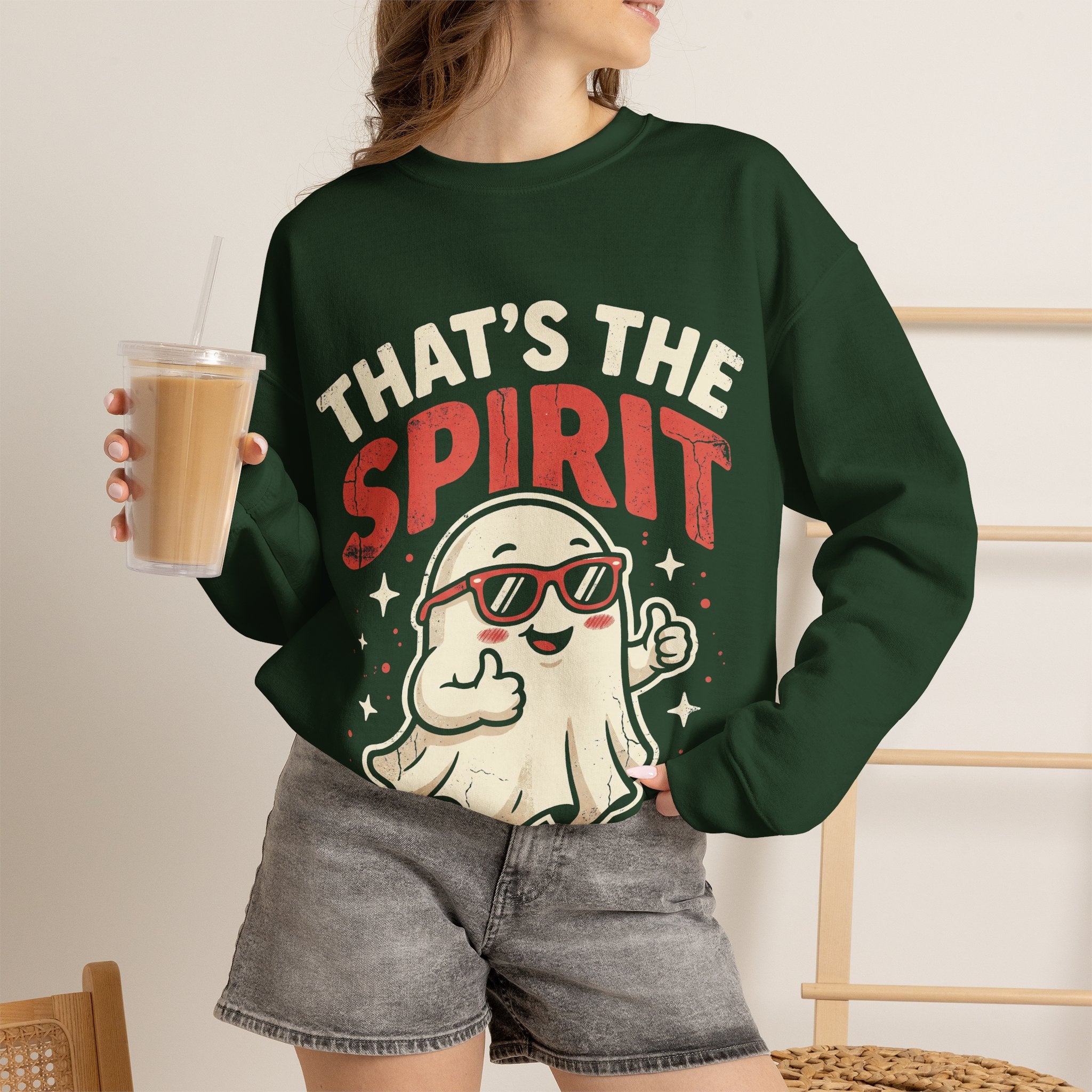 Funny Ghost That's The Spirit Retro Halloween Crewneck Sweatshirt