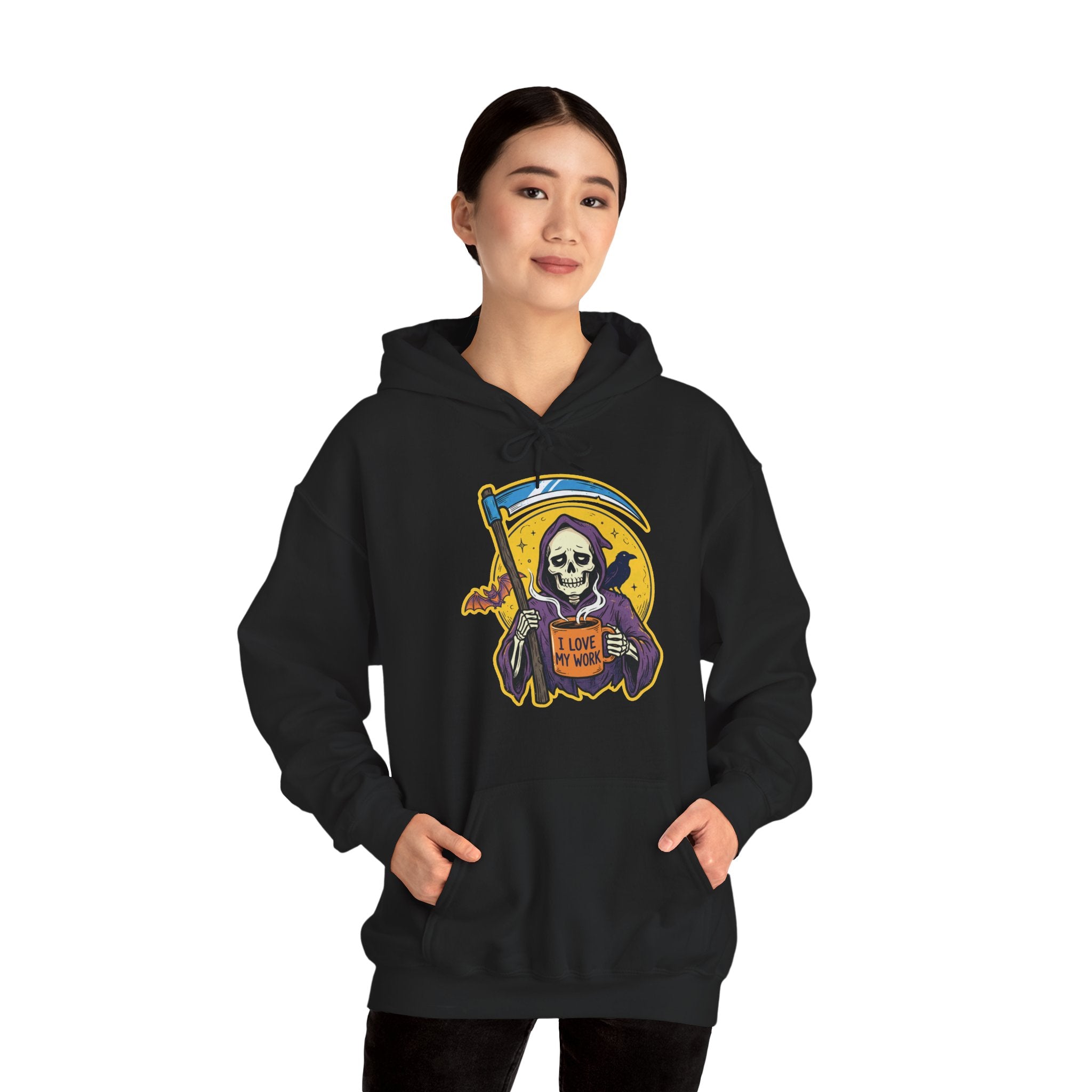 Funny Grim Reaper I Love My Work Coffee Retro Hoodie
