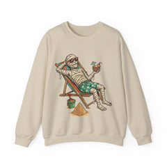 Funny Summer Mummy Relaxing On Beach Chair Halloween Crewneck Sweatshirt