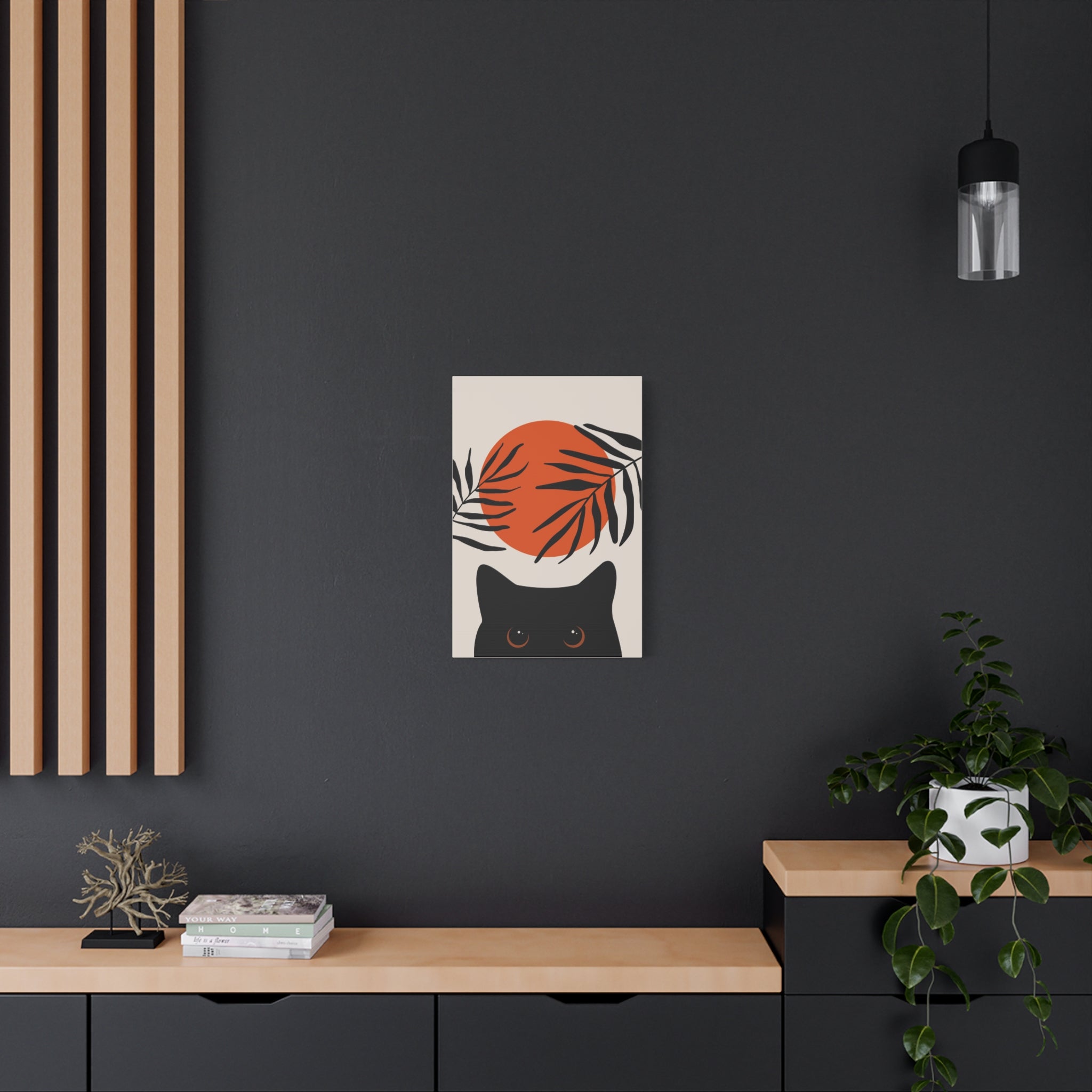 Abstract Boho Cat and Sun Canvas