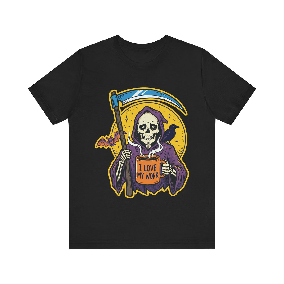 Funny Grim Reaper I Love My Work Coffee Retro T-Shirt