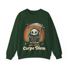 Funny Grim Reaper Carpe Diem Seize The Day Retro Crewneck Sweatshirt