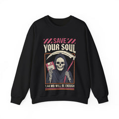 Funny Grim Reaper Floppy Disk Save Your Soul Crewneck Sweatshirt