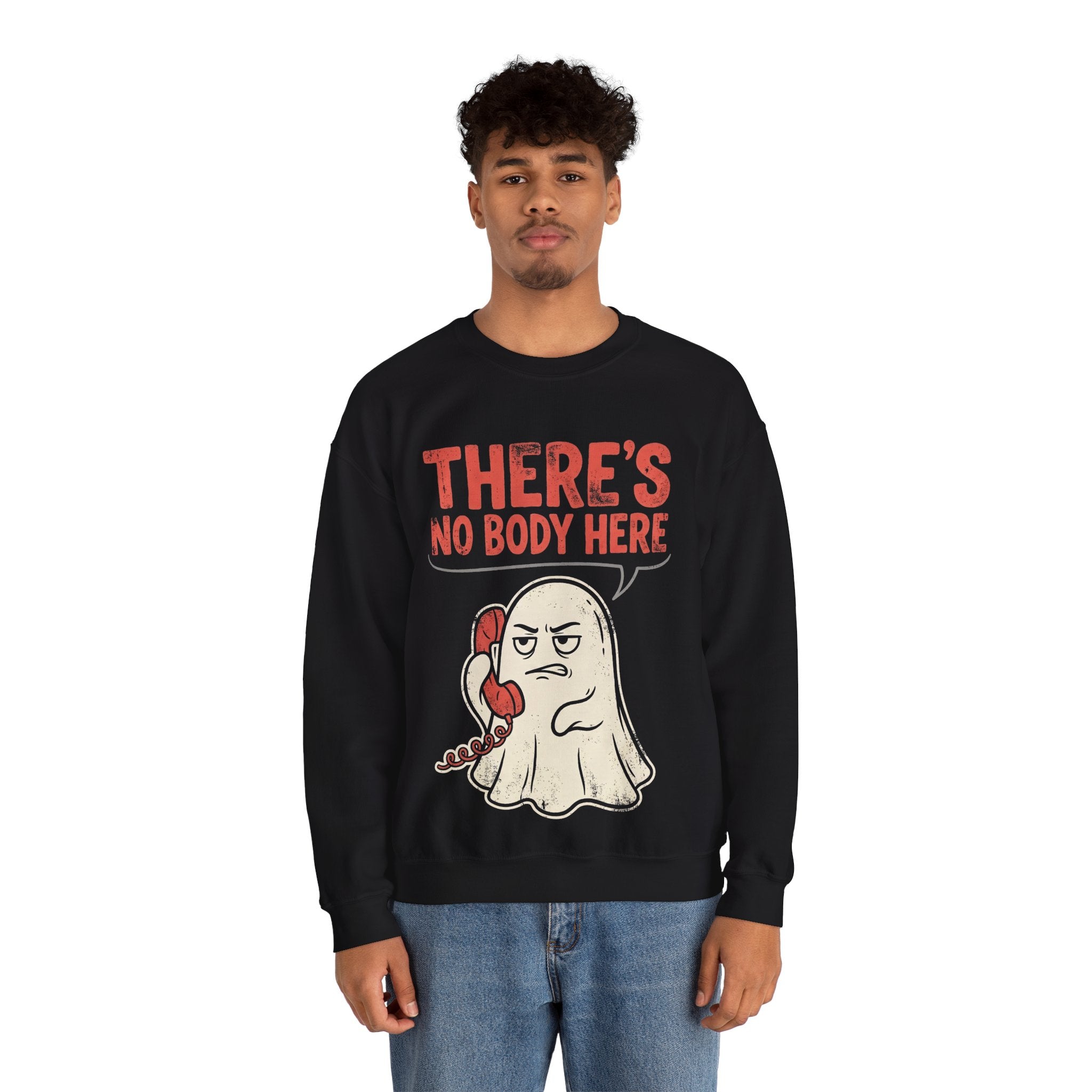 Funny Ghost There's No Body Here Phone Retro Crewneck Sweatshirt