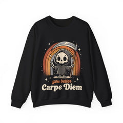 Funny Grim Reaper Carpe Diem Seize The Day Retro Crewneck Sweatshirt