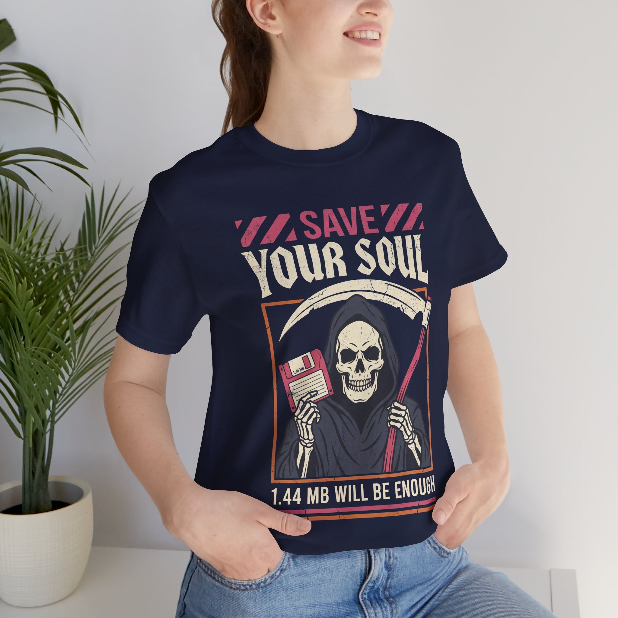 Funny Grim Reaper Floppy Disk Save Your Soul T-Shirt
