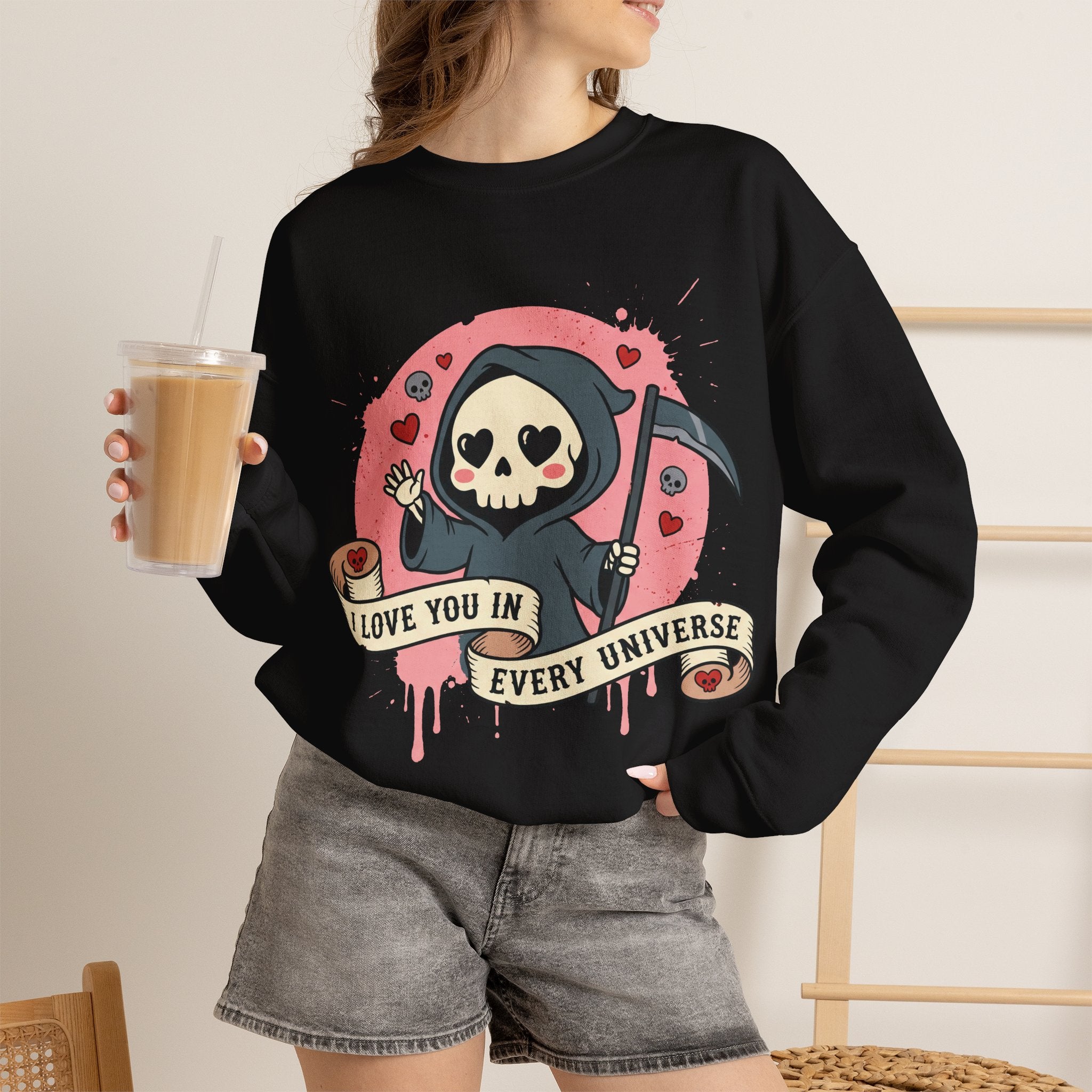 Funny Grim Reaper I Love You In Every Universe Retro Crewneck Sweatshirt