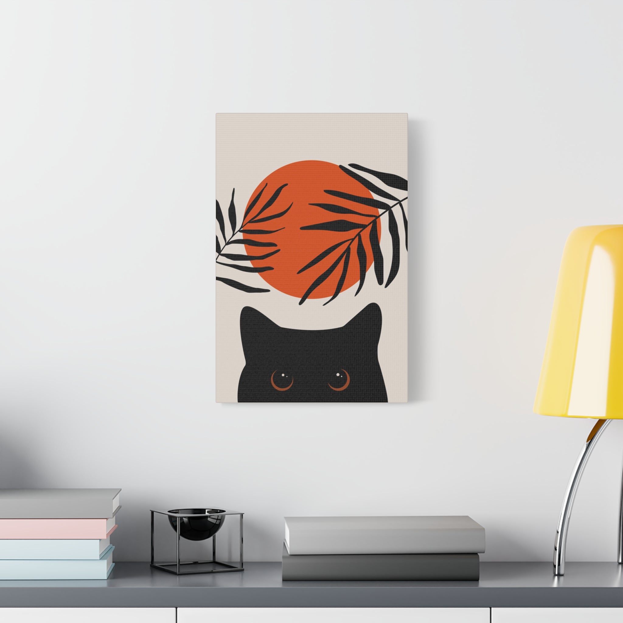 Abstract Boho Cat and Sun Canvas