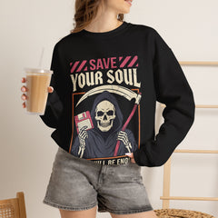 Funny Grim Reaper Floppy Disk Save Your Soul Crewneck Sweatshirt