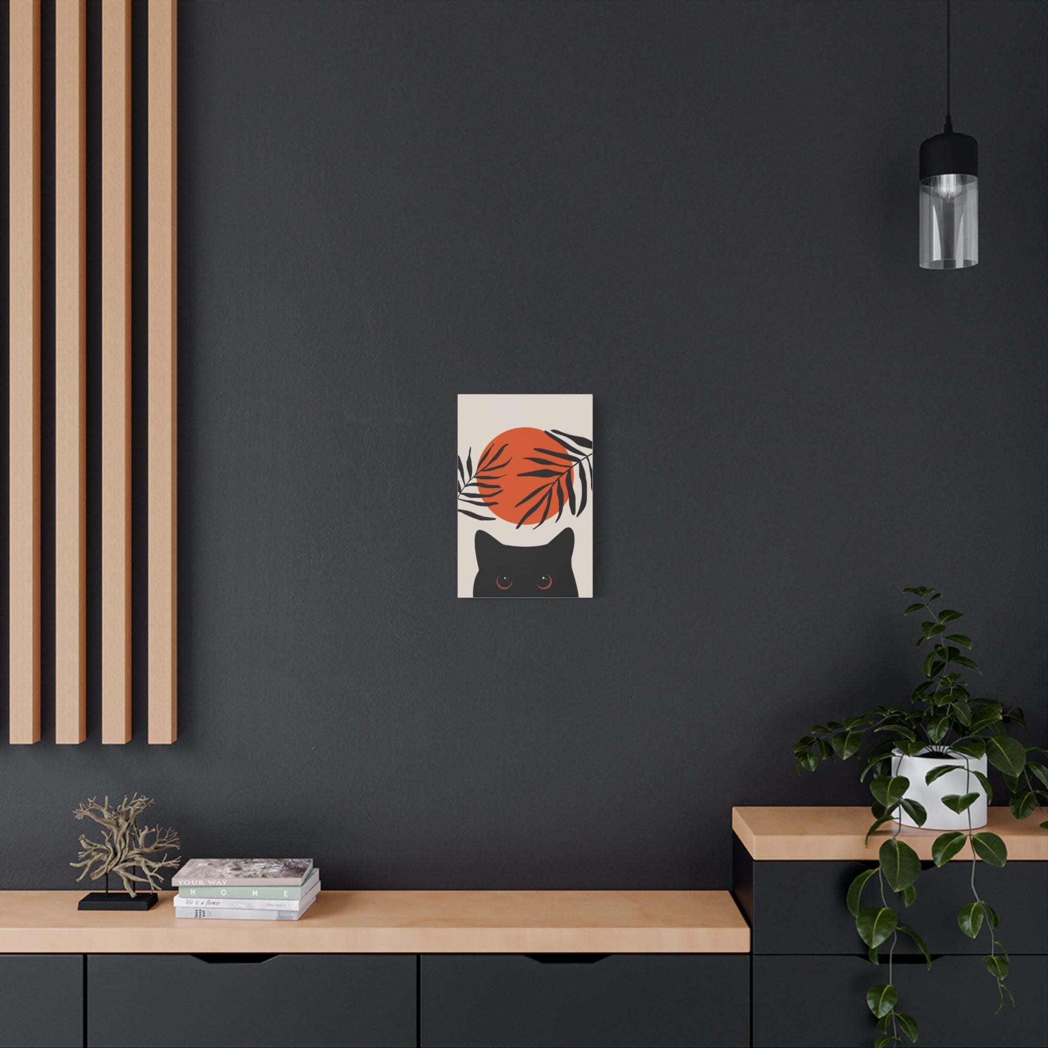 Abstract Boho Cat and Sun Canvas