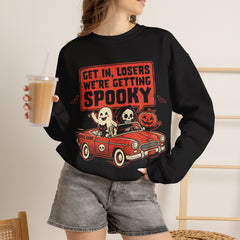 Funny Get In Losers We're Getting Spooky Retro Halloween Crewneck Sweatshirt