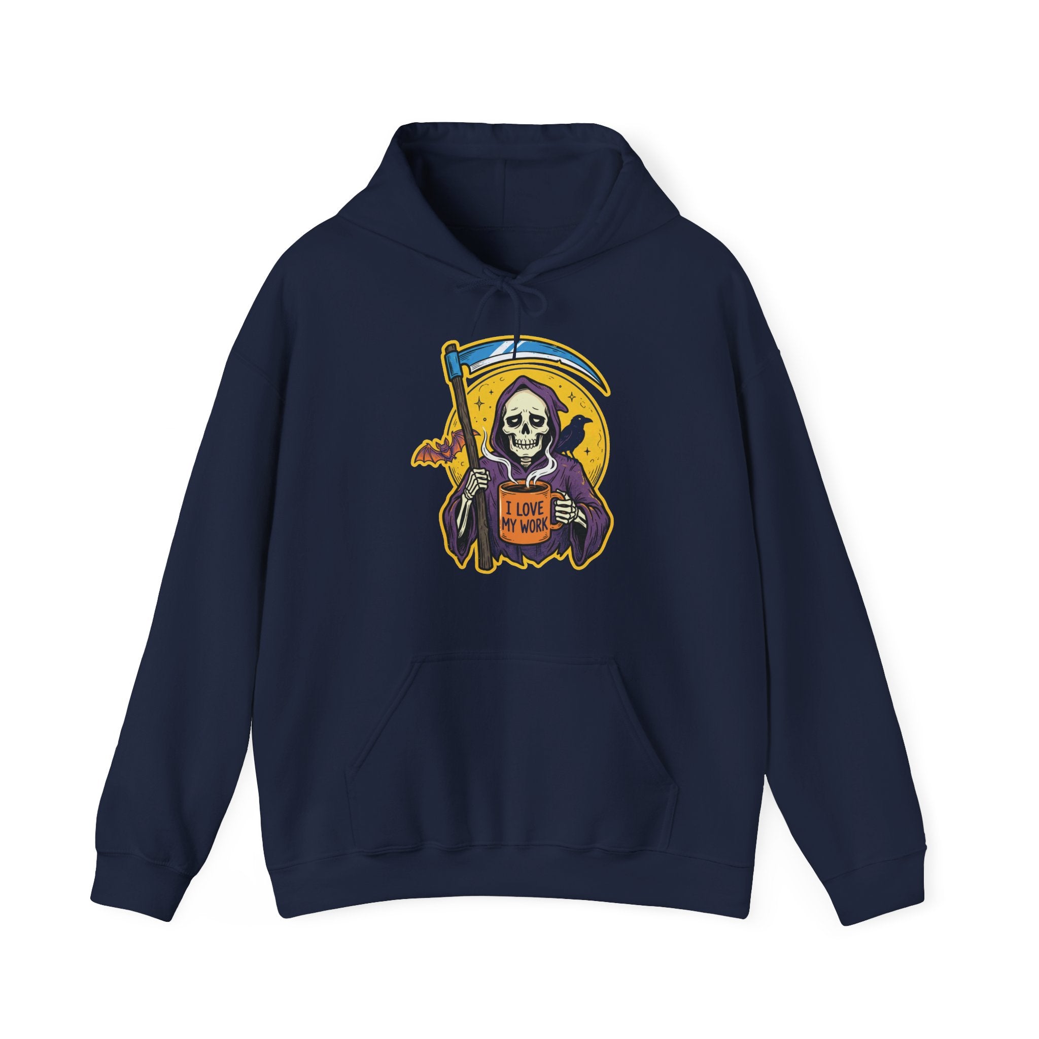 Funny Grim Reaper I Love My Work Coffee Retro Hoodie
