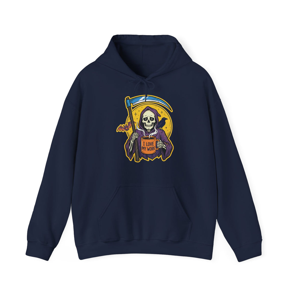 Funny Grim Reaper I Love My Work Coffee Retro Hoodie