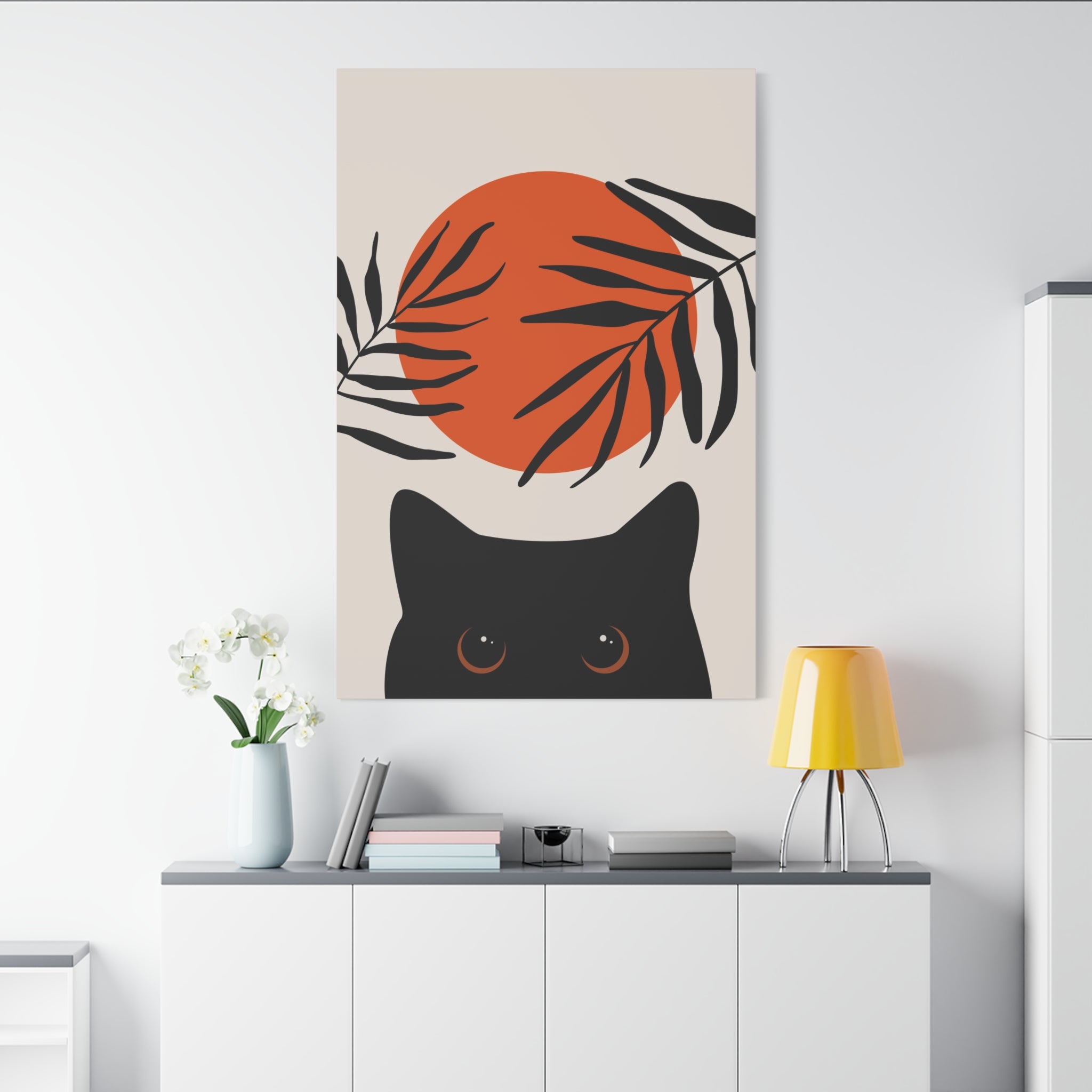 Abstract Boho Cat and Sun Canvas