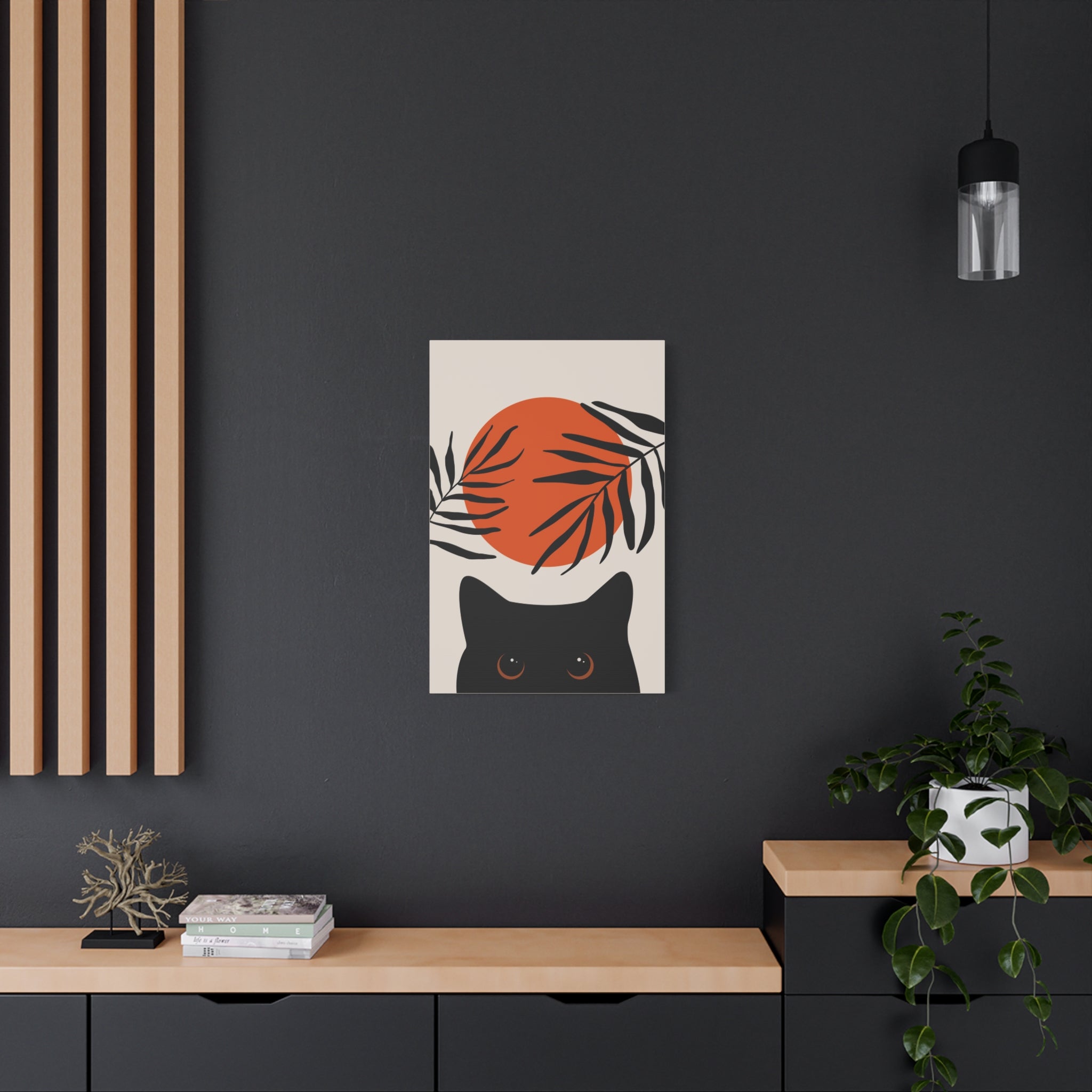 Abstract Boho Cat and Sun Canvas